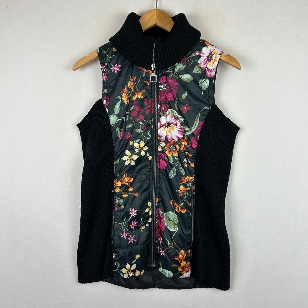 Anatomie Reversible Floral Puffer Vest Black Full Zip Women's Size S